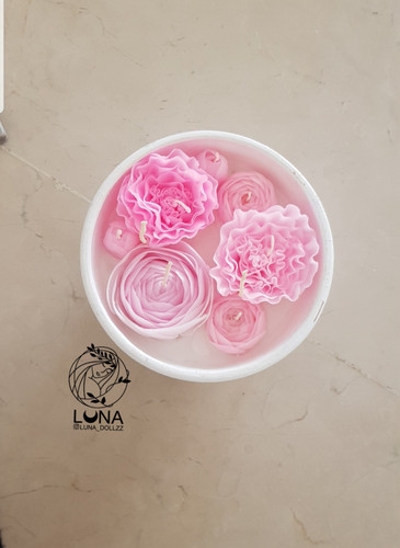 شمع دستساز گل های متفاوت با کاسه سفالی بزرگ