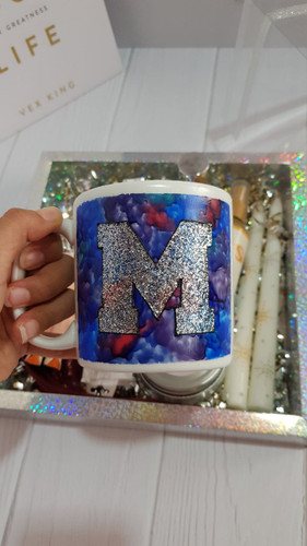 لیوان ماگ کارشده با ویترای و طرح کهکشانی هدیه روز دختر